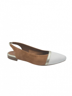 BALLERINES REQINS GARDENIA PEAU CUIR CAMEL BLANC