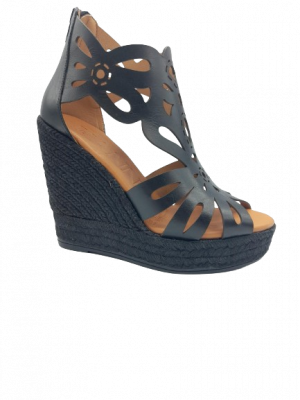 SANDALES COMPENSEES HAUTES KANNA CUIR NOIR