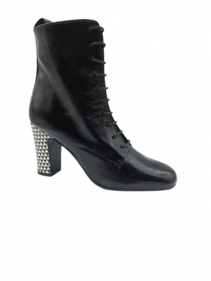 BOOTS LES VENUES CUIR VERNIS NOIR LACETS