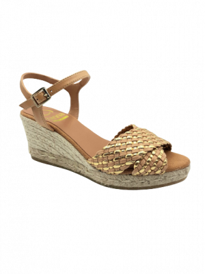 SANDALES COMPENSEES KANNA TRESSE NATUREL OR