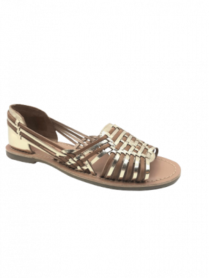 SANDALES REQINS DELIZIA CUIR METAL COGNAC/OR
