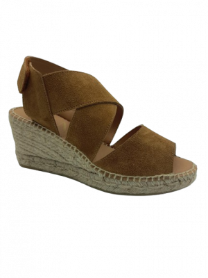 SANDALES COMPENSEES BASSES KANNA CUIR PEAU MARRON
