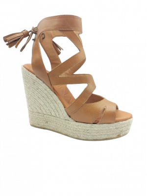 SANDALES COMPENSEES HAUTES KANNA CUIR CAMEL