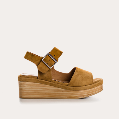 SANDALES REQINS THALIE CUIR VELOURS CAMEL