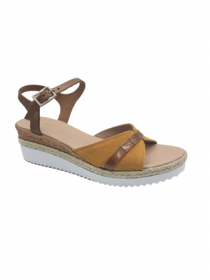 SANDALES REQINS NAWELL MIX PEAU COGNAC OR